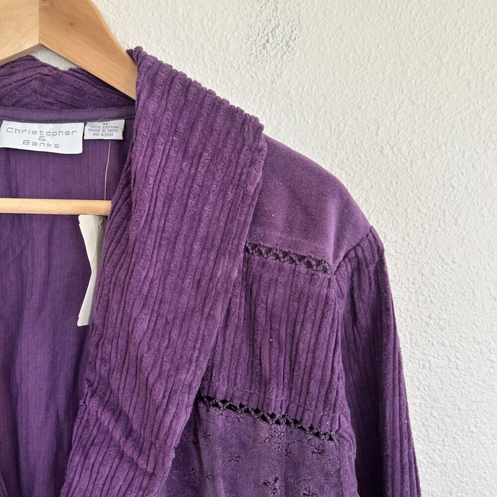Vtg Christopher & Banks Jacket M Purple Crop Chenille Bolero Blazer NEW - Picture 2 of 12